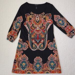 Inc International ConceptsPaisley Blinged Dress Small Petite  3/4 Sleeves
